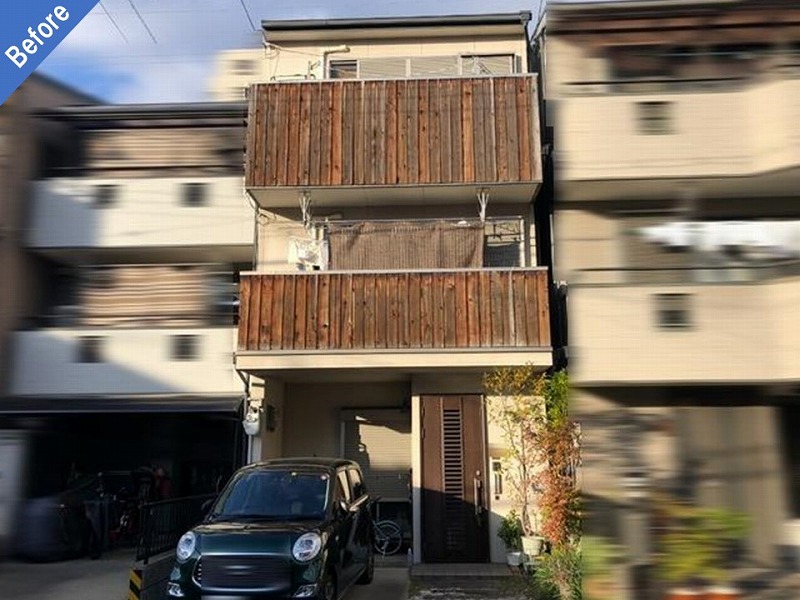 大阪市城東区の2面の塗装工事前の戸建て