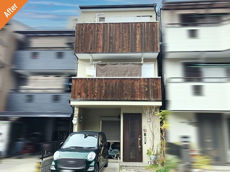 大阪市城東区の2面の塗装工事後の戸建て