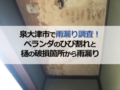 泉大津市で雨漏り調査！ベランダのひび割れと樋の破損箇所から雨漏り