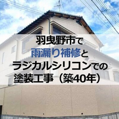 羽曳野市で雨漏り補修とラジカルシリコンでの塗装工事（築40年）